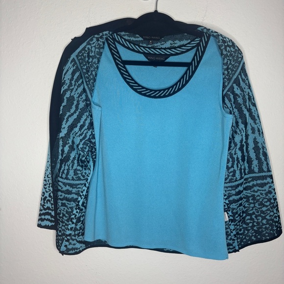 Ming Wang Blue Black Animal Print Cardigan Tank Top Set - Picture 4 of 10